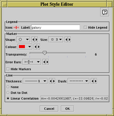 Style editor dialogue for 2d scatter plot