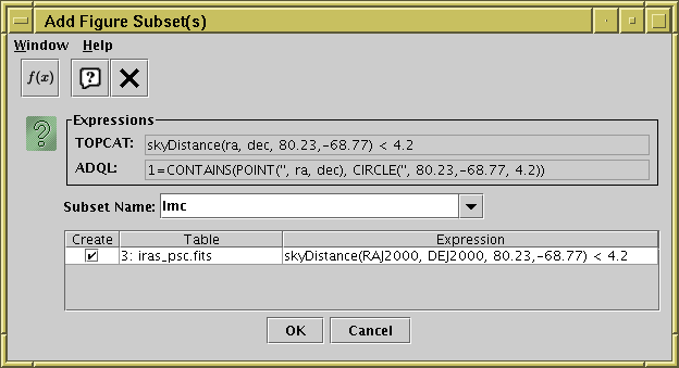 Multi Algebraic Subset Window showing a subset expression to add
         