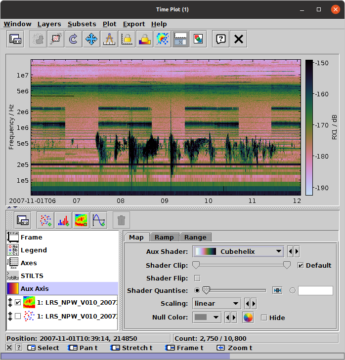 Time Plot window with a Spectrogram layer