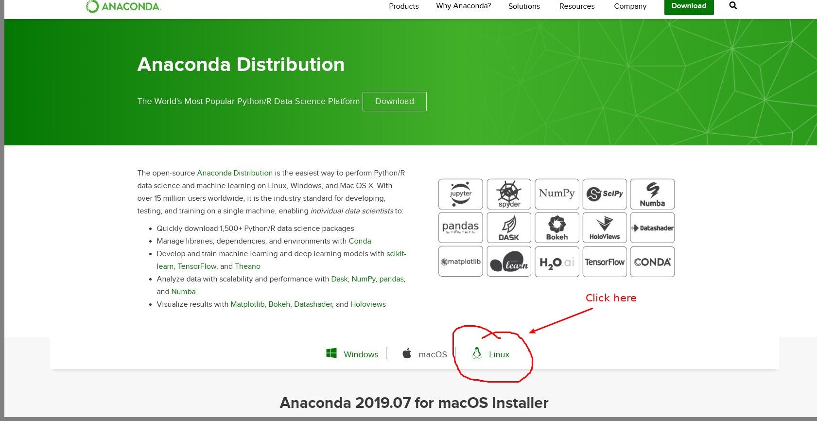 Anaconda web page