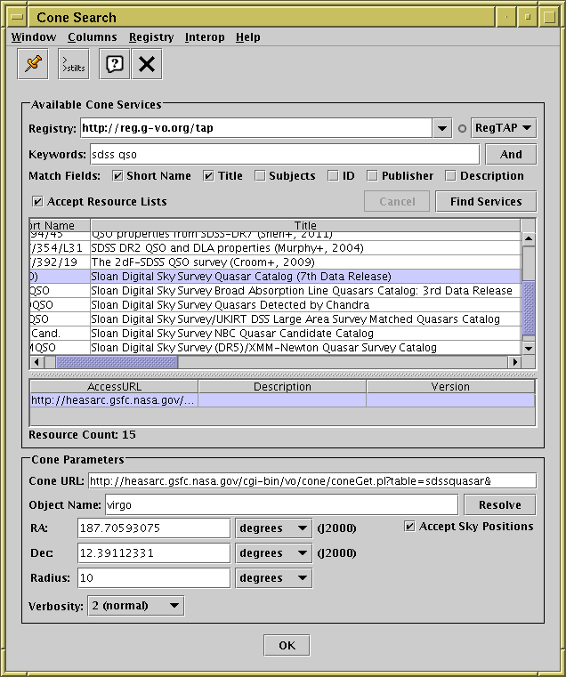 Cone table load dialogue