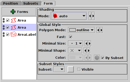 Form tab of Area layer control