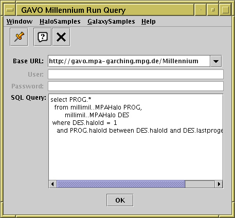 Virgo-Millennium load dialogue
         with an example query on the milli-Millennium
         database