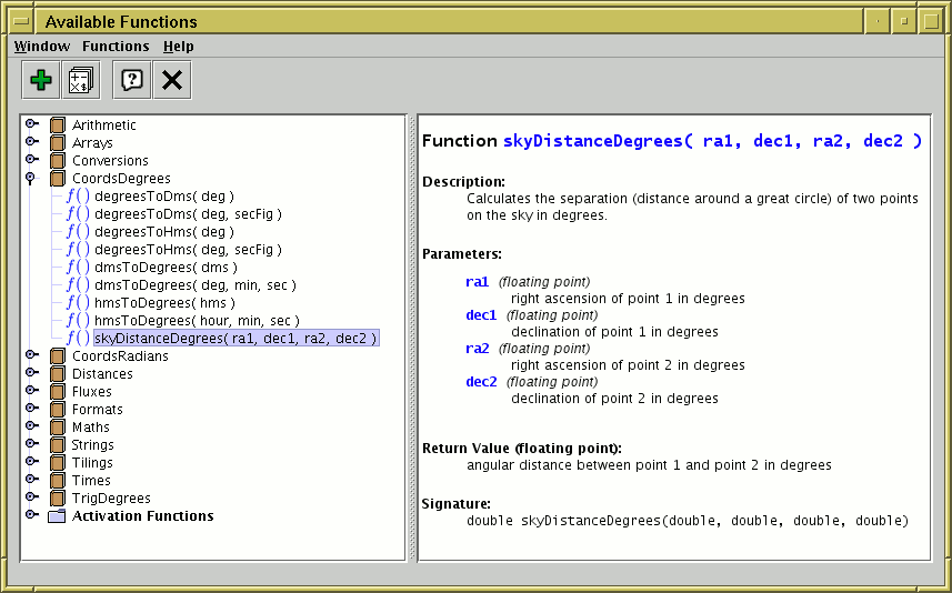 Available Functions Window