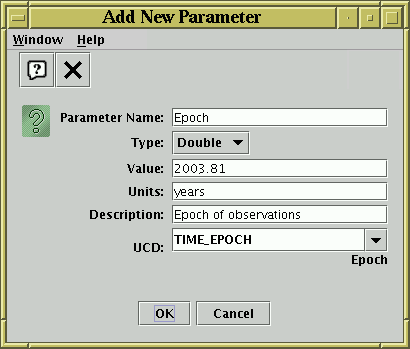 New Parameter dialogue window