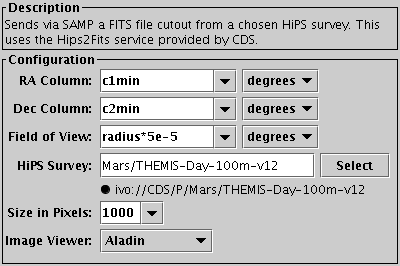 Configuration for Send HiPS Cutout action