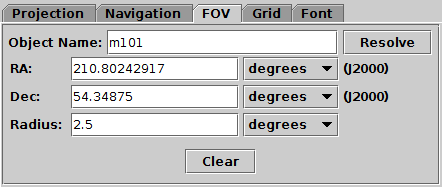 Field Of View tab of the sky Axes control