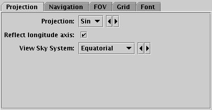 Projection tab of the sky Axes control