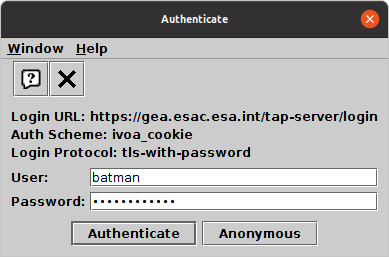 Authentication popup dialogue